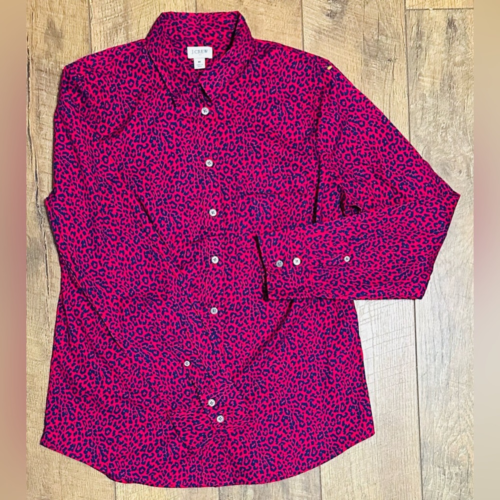Women’s J. Crew Button-Down Leopard Animal Print, Medium 💋🐆